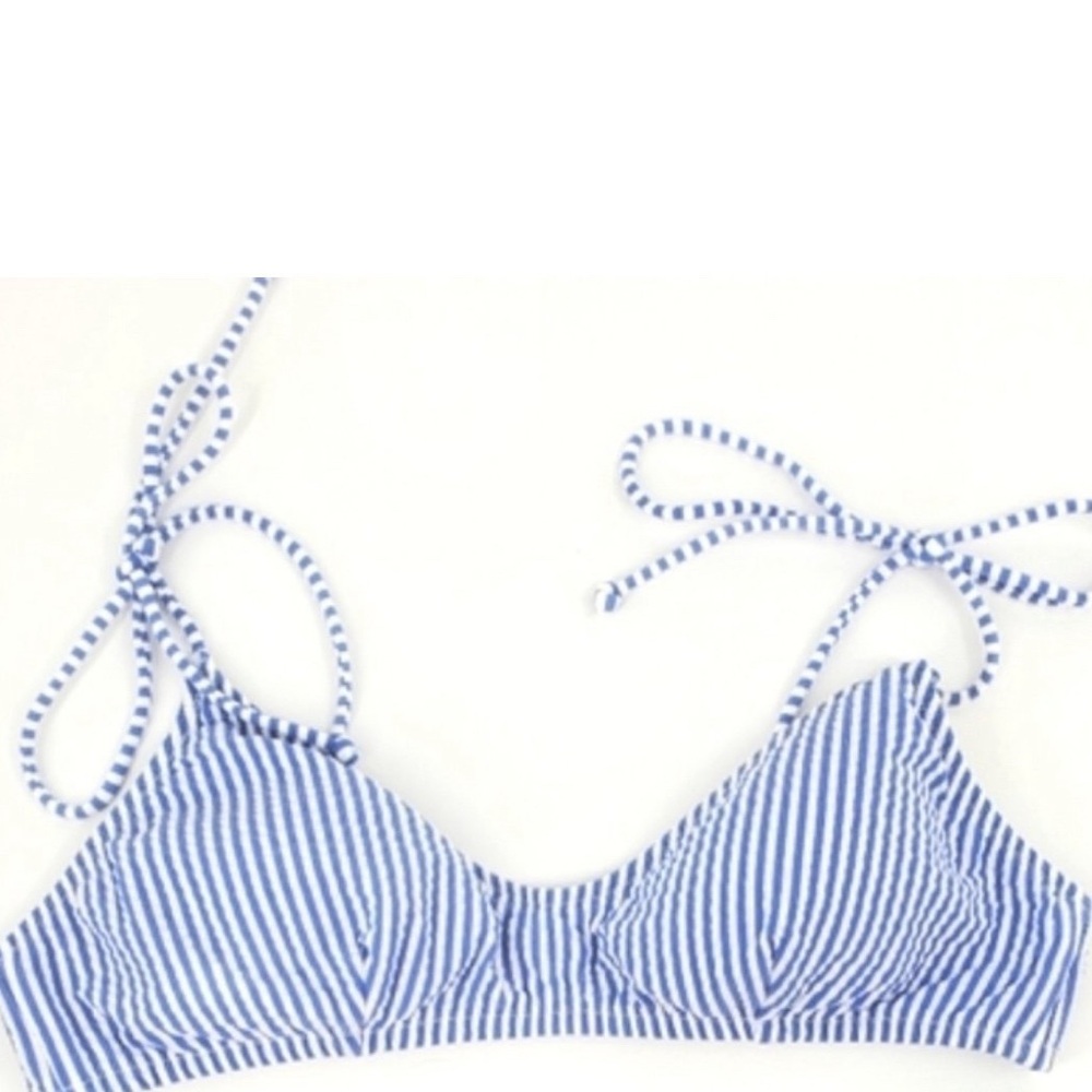 J Crew Seersucker French bikini tie strap top